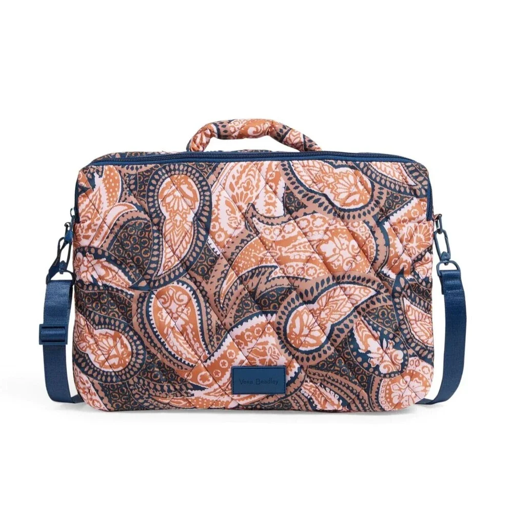 Vera Bradley Ultralight Laptop Crossbody Fern Paisley Pink/Tan Bag New $119